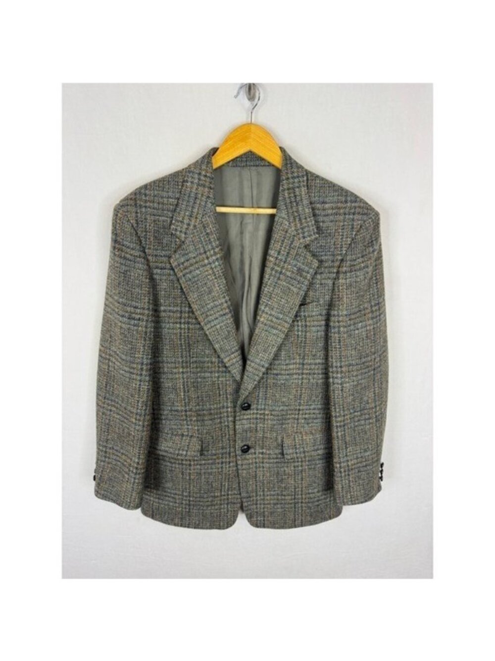 Harris Tweed Mens 40 Regular Glen Plaid Wool Blazer Jacket Green Brown Scotland